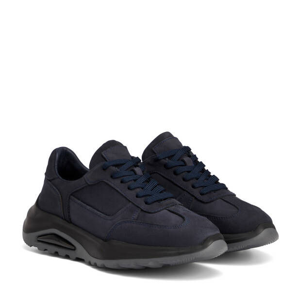 Lacivert Hakiki Nubuk Deri Erkek Sneaker - E26S1AY57905-C39 - 2