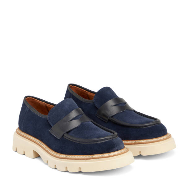 Lacivert Hakiki Süet Deri Erkek Loafer - E25I1AY57171-D44 - 2