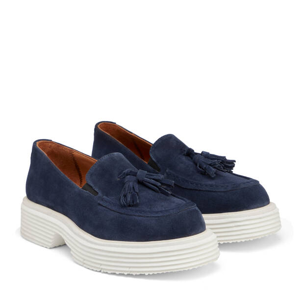 Lacivert Hakiki Süet Deri Erkek Loafer - E25I1AY57173-D44 - 2