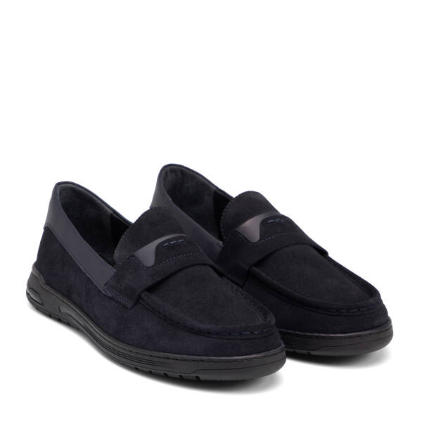 Lacivert Hakiki Süet Deri Erkek Loafer - E26I1AY57631-D44 - 2