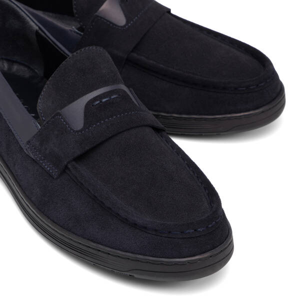 Lacivert Hakiki Süet Deri Erkek Loafer - E26I1AY57631-D44 - 3