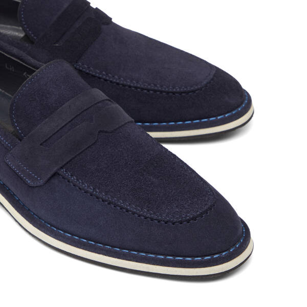 Lacivert Hakiki Süet Deri Erkek Loafer - E26I1AY57683-D44 - 3