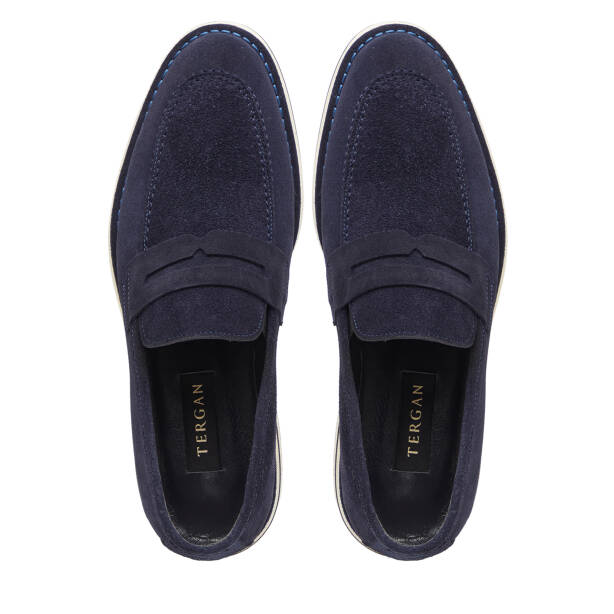Lacivert Hakiki Süet Deri Erkek Loafer - E26I1AY57683-D44 - Tergan
