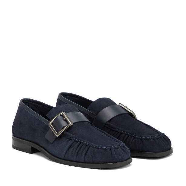 Lacivert Hakiki Süet Deri Erkek Loafer - E26I1AY57714-D44 - 2