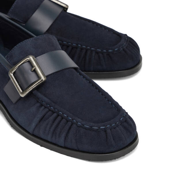 Lacivert Hakiki Süet Deri Erkek Loafer - E26I1AY57714-D44 - 3
