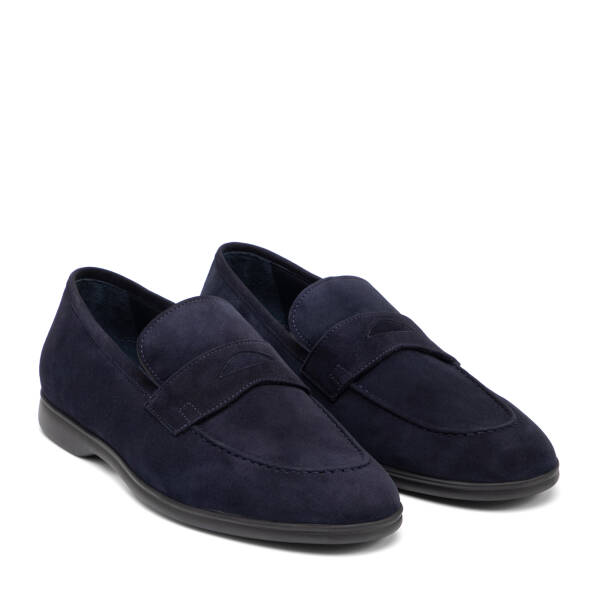 Lacivert Hakiki Süet Deri Erkek Loafer - E26I1AY57715-D44 - 2