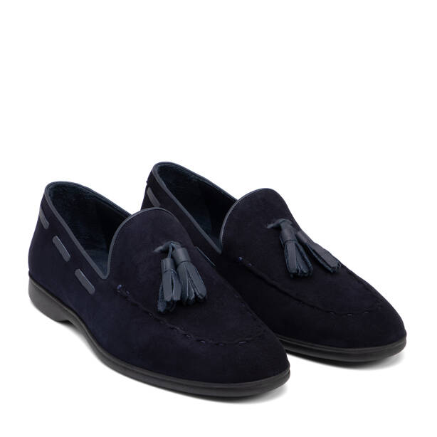 Lacivert Hakiki Süet Deri Erkek Loafer - E26I1AY57716-D44 - 2