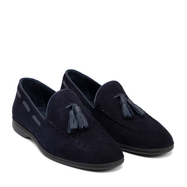 Lacivert Hakiki Süet Deri Erkek Loafer - E26I1AY57716-D44 - 2