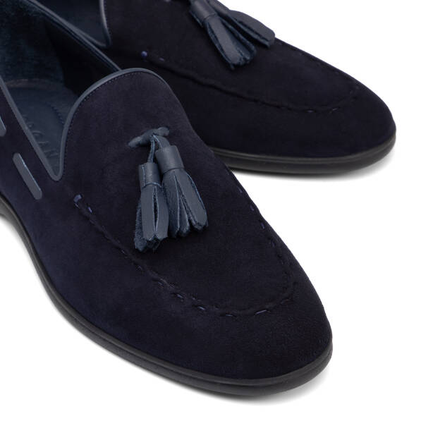 Lacivert Hakiki Süet Deri Erkek Loafer - E26I1AY57716-D44 - 3