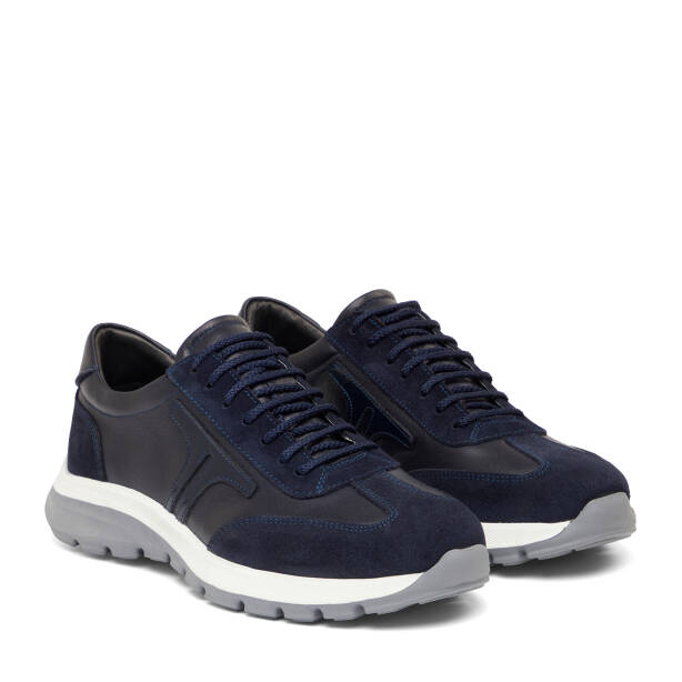 Lacivert Hakiki Süet Deri Erkek Sneaker - E26I1AY57648-W32 - 2