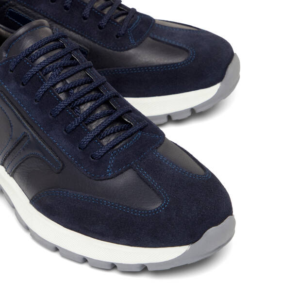 Lacivert Hakiki Süet Deri Erkek Sneaker - E26I1AY57648-W32 - 3