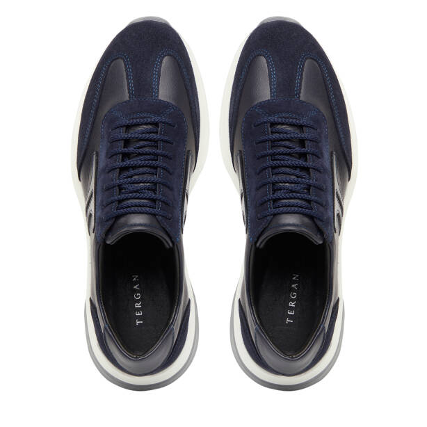 Lacivert Hakiki Süet Deri Erkek Sneaker - E26I1AY57648-W32 - 5