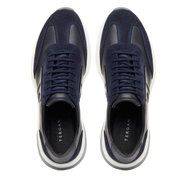 Lacivert Hakiki Süet Deri Erkek Sneaker - E26I1AY57648-W32 - 5
