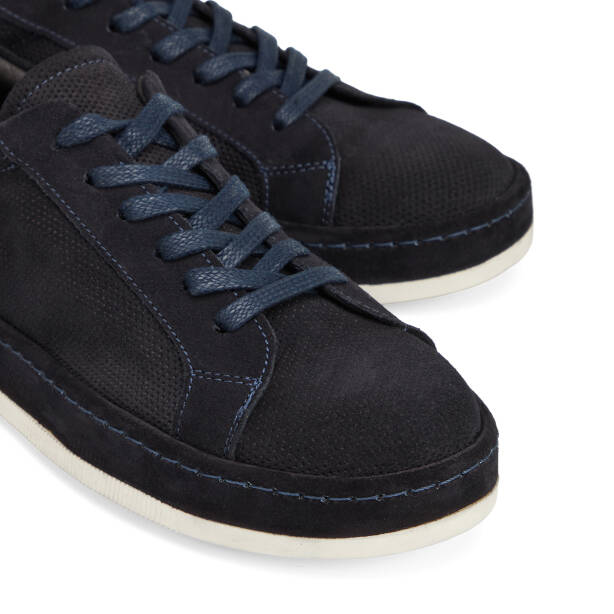 Lacivert Hakiki Süet Deri Erkek Sneaker - E26I1AY57709-D44 - 3