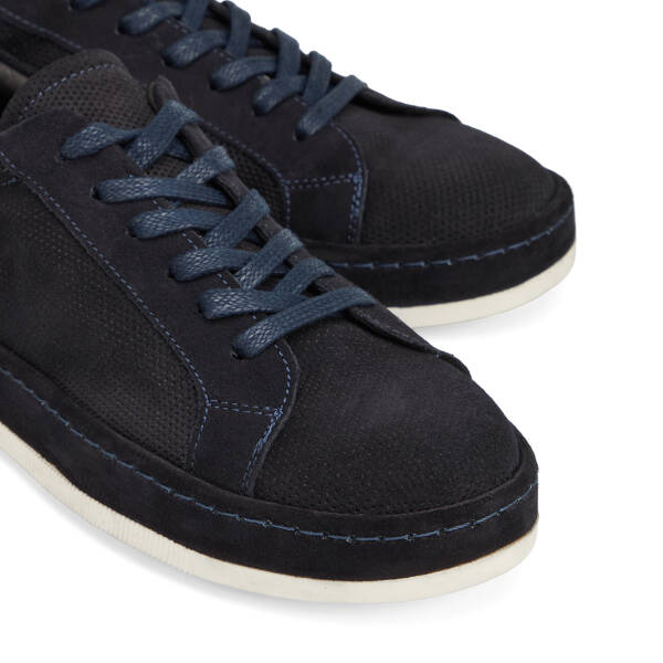 Lacivert Hakiki Süet Deri Erkek Sneaker - E26I1AY57709-D44 - 3