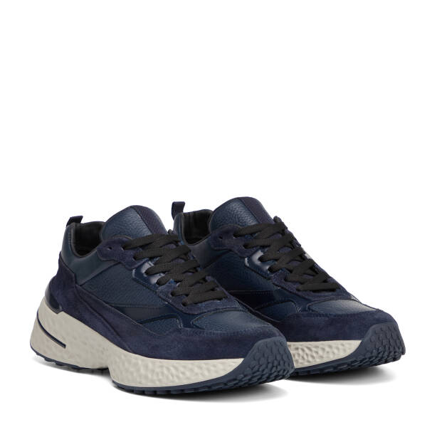 Lacivert Hakiki Süet Deri Erkek Sneaker - E26S1AY57829-W32 - 2