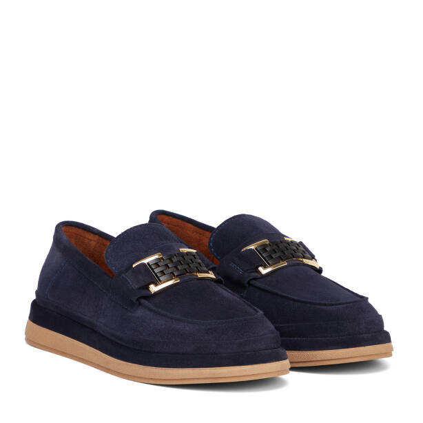 Lacivert Hakiki Süet Deri Kadın Loafer - K26S1AY68866-D44 - 2