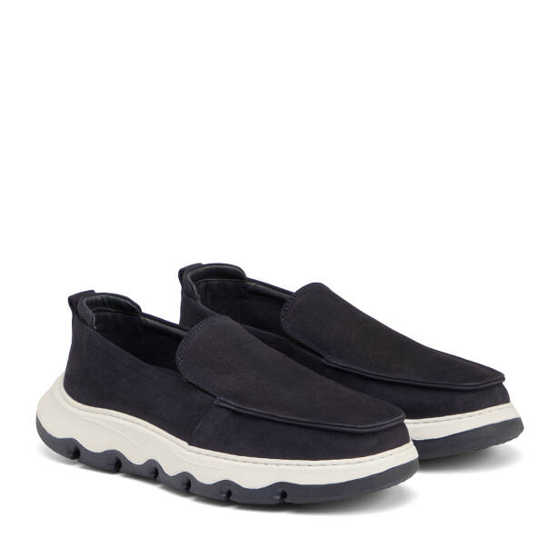 Lacivert Hakiki Nubuk Deri Erkek Loafer - E25I1AY57221-C39 - 2