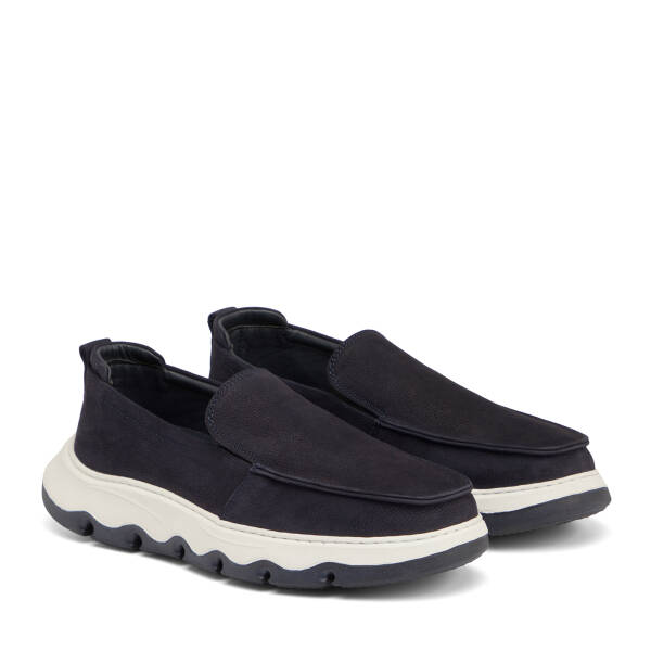 Lacivert Hakiki Nubuk Deri Erkek Loafer - E25I1AY57221-C39 - 2