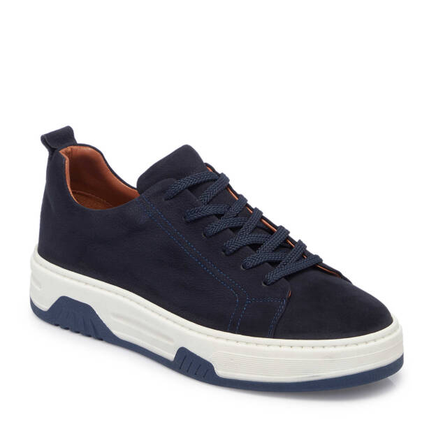 Lacivert Hakiki Nubuk Deri Erkek Sneaker - E25I1AY57231-C39 - 1