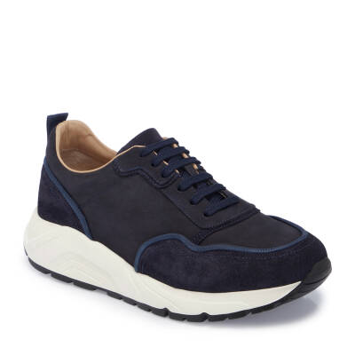 Lacivert Nubuk Deri Erkek Sneaker - E25I1AY57233-U6X 