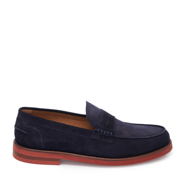 Lacivert Hakiki Süet Deri Erkek Loafer - E25I1AY57208-D44 - 3