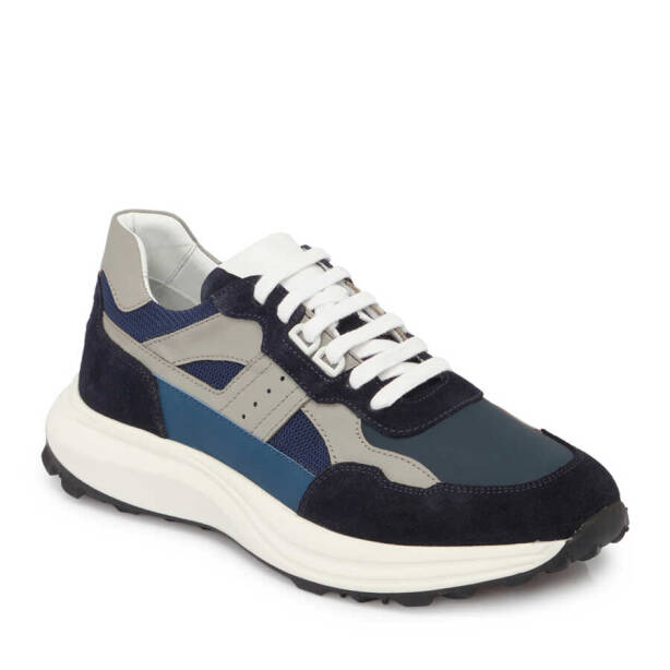 Lacivert Hakiki Süet Deri Erkek Sneaker - E24I1AY56736-D44 - 2