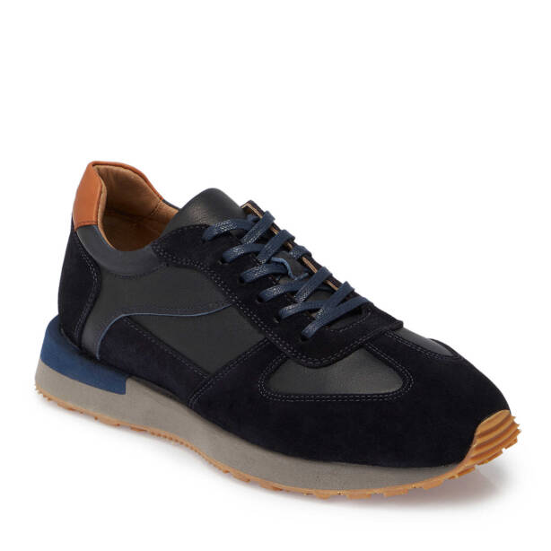 Lacivert Hakiki Süet Deri Erkek Sneaker - E24I1AY56915-W32 - 2
