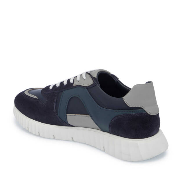 Lacivert Hakiki Süet Deri Erkek Sneaker - E25I1AY57334-D44 - 3