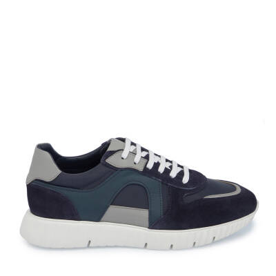 Lacivert Süet Deri Erkek Sneaker - E25I1AY57334-D44 - 3