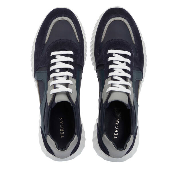 Lacivert Hakiki Süet Deri Erkek Sneaker - E25I1AY57334-D44 - 5