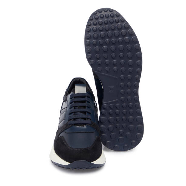 Lacivert Hakiki Süet Deri Erkek Sneaker - E25S1AY57466-D44 - 4
