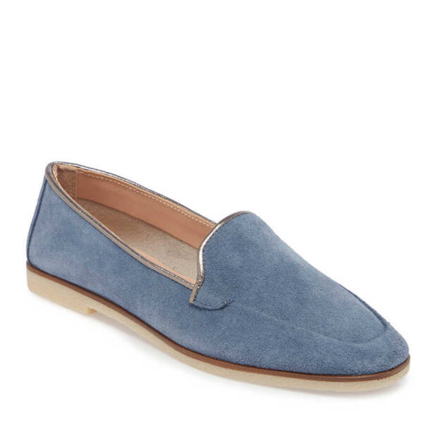 Lacivert Hakiki Süet Deri Kadın Babet - K24I1AY67347-D44 - 2