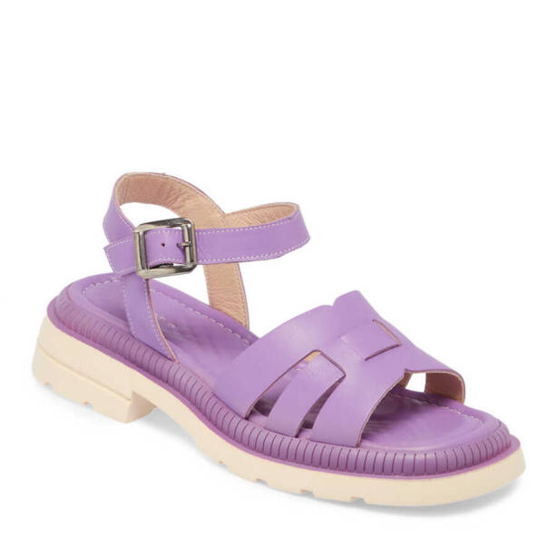 Lila Hakiki Deri Kadın Sandalet - K24Y1SN67157-S1T - Tergan