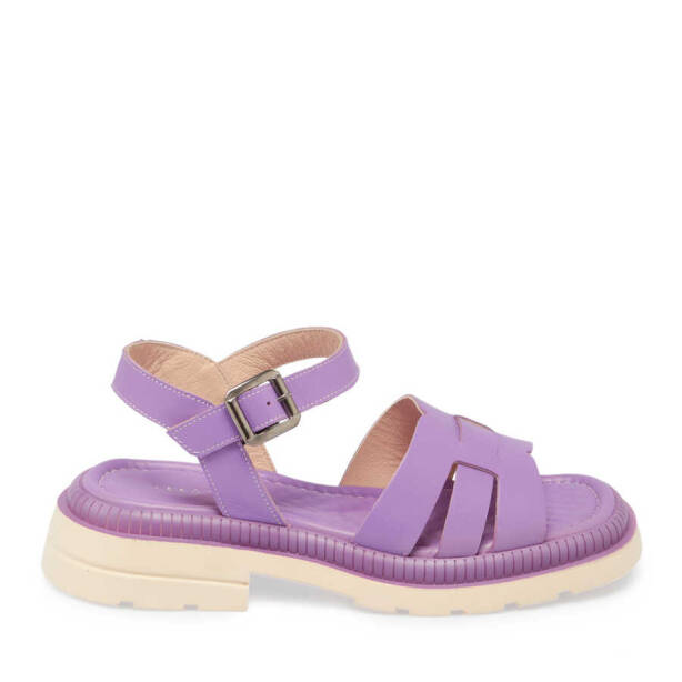 Lila Hakiki Deri Kadın Sandalet - K24Y1SN67157-S1T - Tergan
