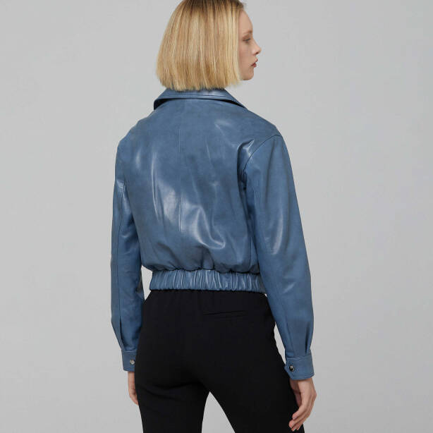 Mavi Deri Kadın Deri Biker Mont - K22IDM320232-R53 - Tergan