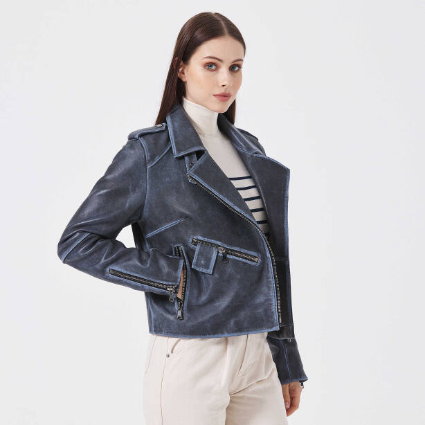 Mavi Deri Kadın Deri Biker Mont - K23KDM320402-U1J - Tergan