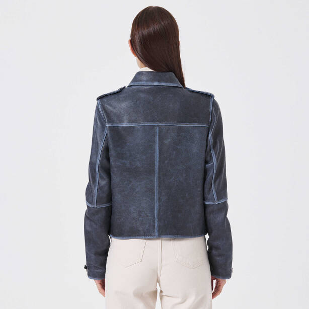 Mavi Deri Kadın Deri Biker Mont - K23KDM320402-U1J - Tergan