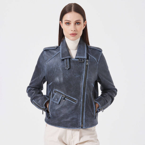 Mavi Deri Kadın Deri Biker Mont - K23KDM320402-U1J - Tergan