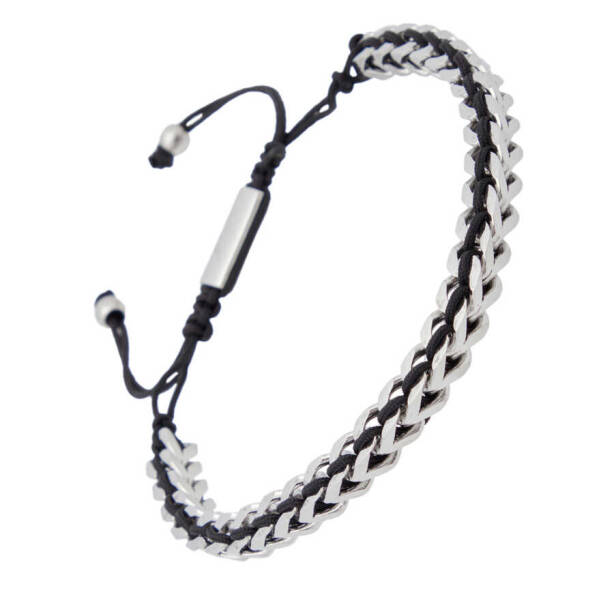 Platin Deri - Çelik Erkek Bileklik - E1BLK0410334-S0X - 2