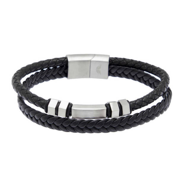 Platin Deri - Çelik Erkek Bileklik - E1BLK0410424-S0X - 1