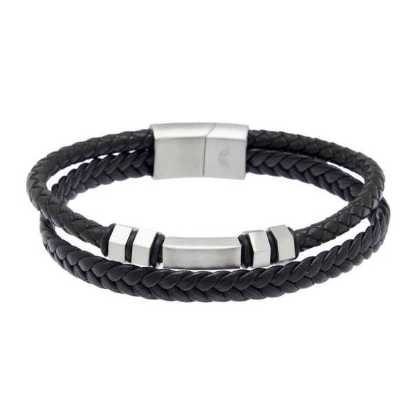 Platin Deri - Çelik Erkek Bileklik - E1BLK0410424-S0X - 1