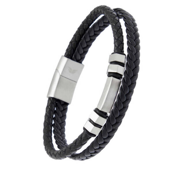 Platin Deri - Çelik Erkek Bileklik - E1BLK0410424-S0X - 2