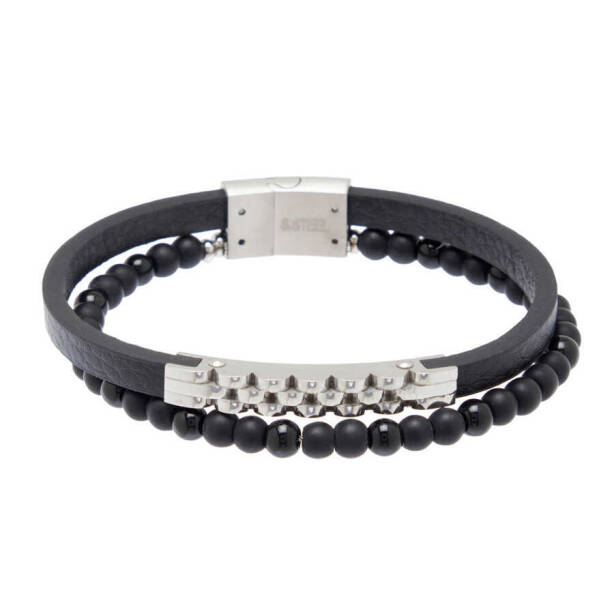 Platin Deri - Çelik Erkek Bileklik - E1BLK0410430-S0X 