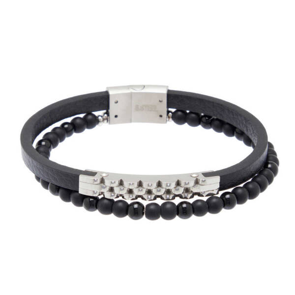 Platin Deri - Çelik Erkek Bileklik - E1BLK0410430-S0X - 1