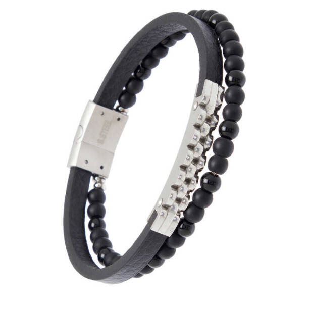 Platin Deri - Çelik Erkek Bileklik - E1BLK0410430-S0X - 2