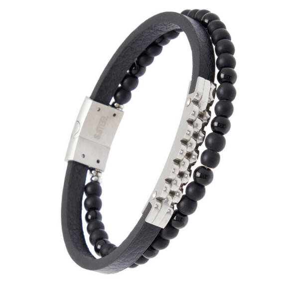 Platin Deri - Çelik Erkek Bileklik - E1BLK0410430-S0X - 2