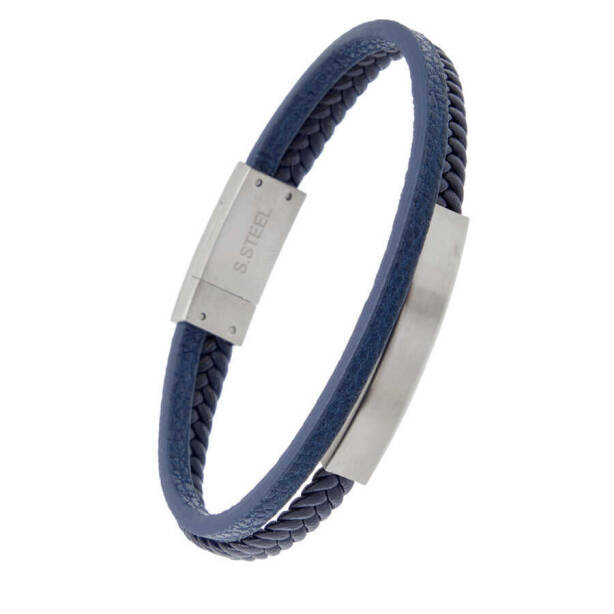 Platin Deri - Çelik Erkek Bileklik - E1BLK0410441-U0Q - 2