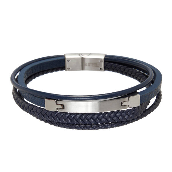 Platin Deri-Çelik Erkek Bileklik - E1BLK0410496-U0Q - 1