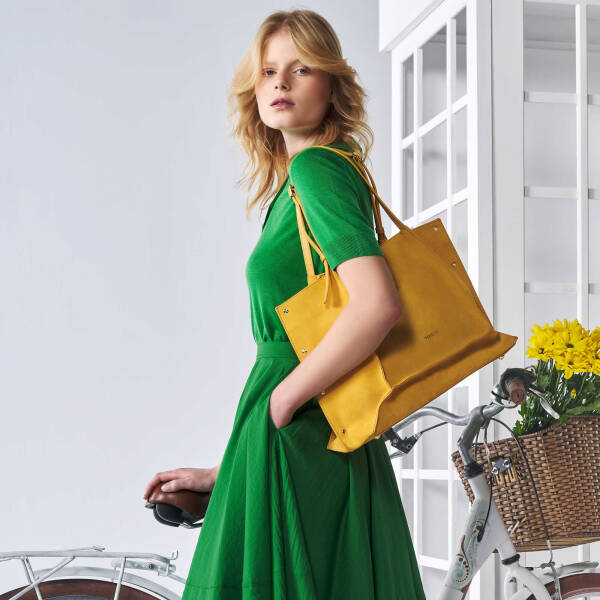 Sarı Deri Kadın Omuz Çantası - S24K1BC80382-V2E - 1